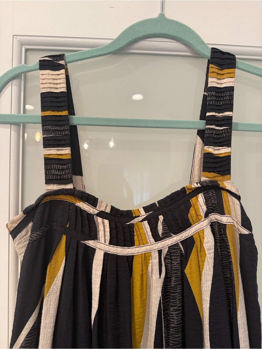 Anthropologie Black, White & Mustard Striped Midi Dress - Picture 3 of 6